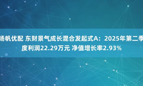 扬帆优配 东财景气成长混合发起式A：2025年第二季度利润22.29万元 净值增长率2.93%